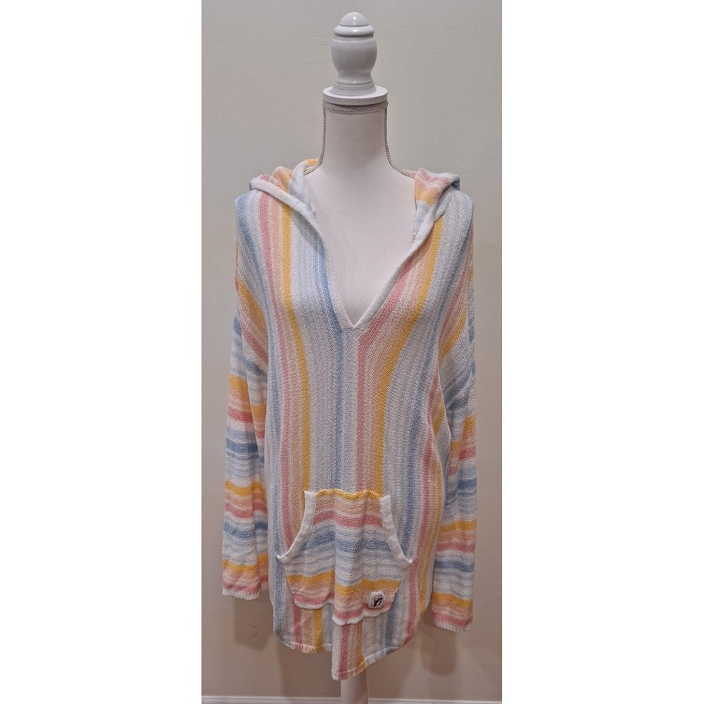 Buc-ees‎ Women Baja Hoodie Pullover Knitted Beach Stripes Size L